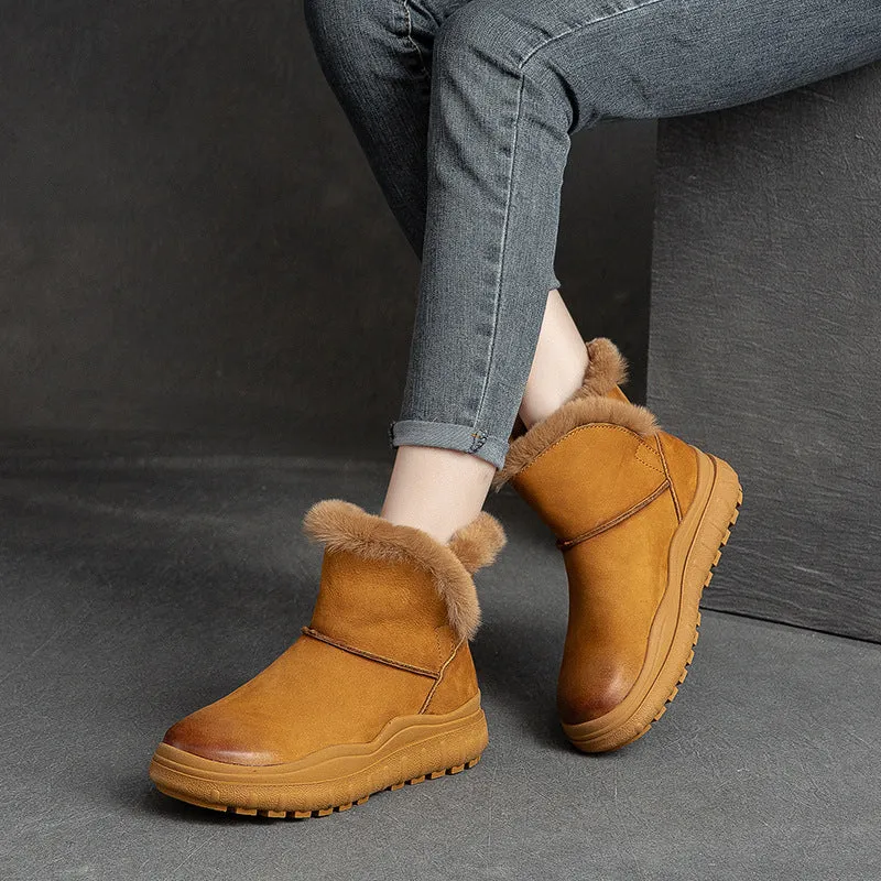 Women Minimalist Cowhide Leather Furred Snow Boots