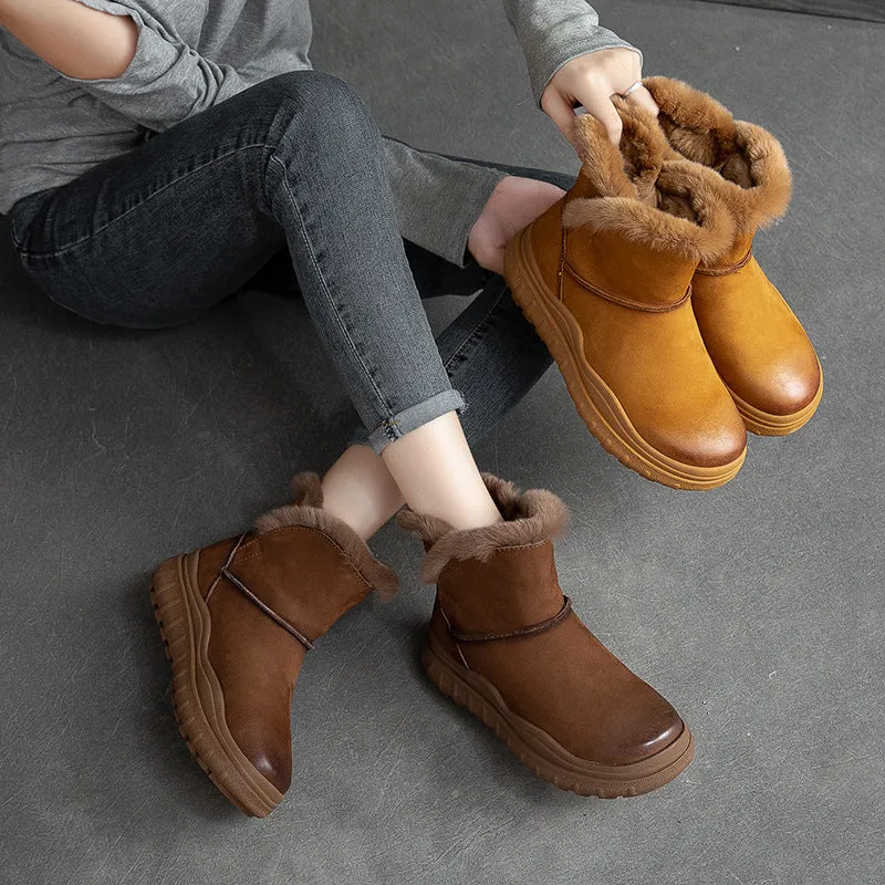 Women Minimalist Cowhide Leather Furred Snow Boots