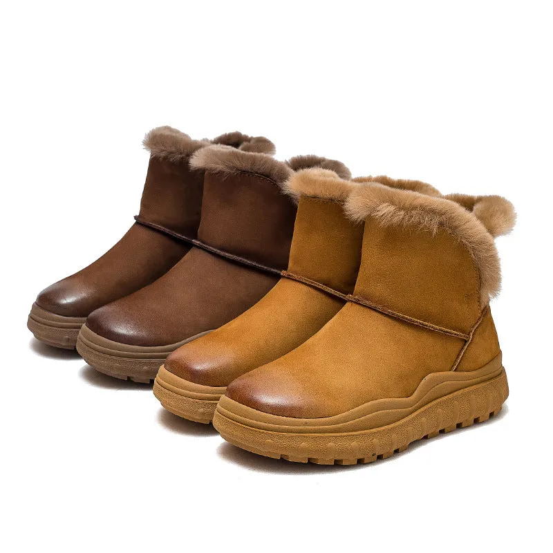 Women Minimalist Cowhide Leather Furred Snow Boots