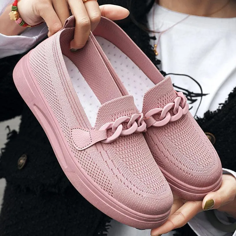 Women’s Chain Slip-On Flats – Round Toe Comfortable Shoes