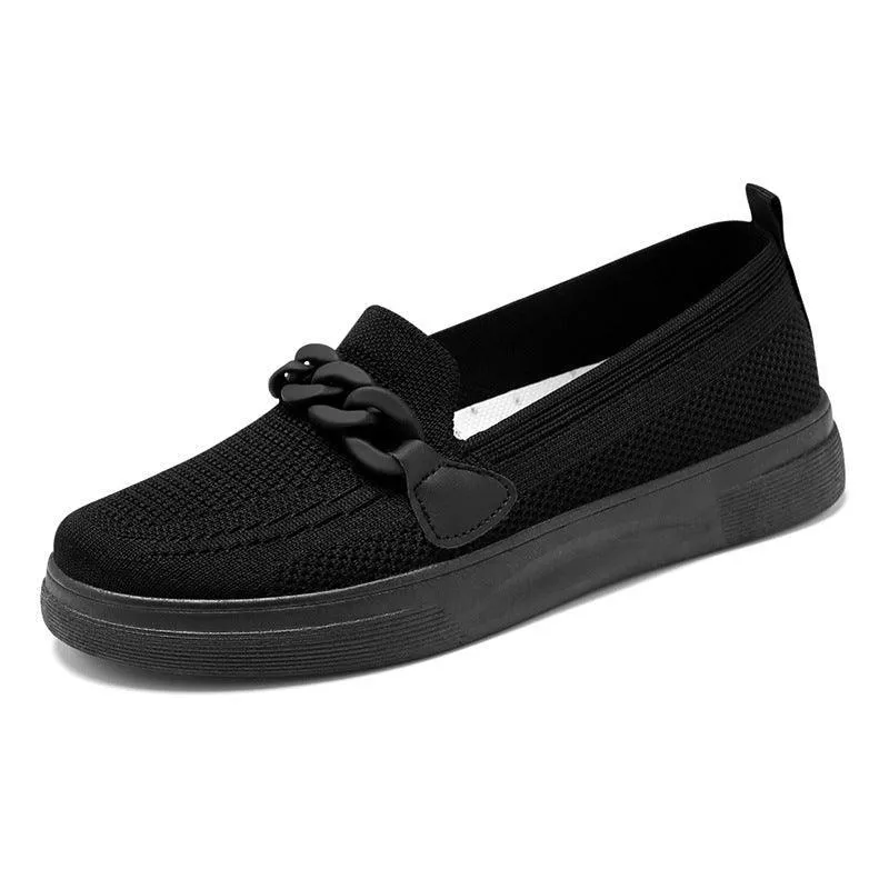 Women’s Chain Slip-On Flats – Round Toe Comfortable Shoes