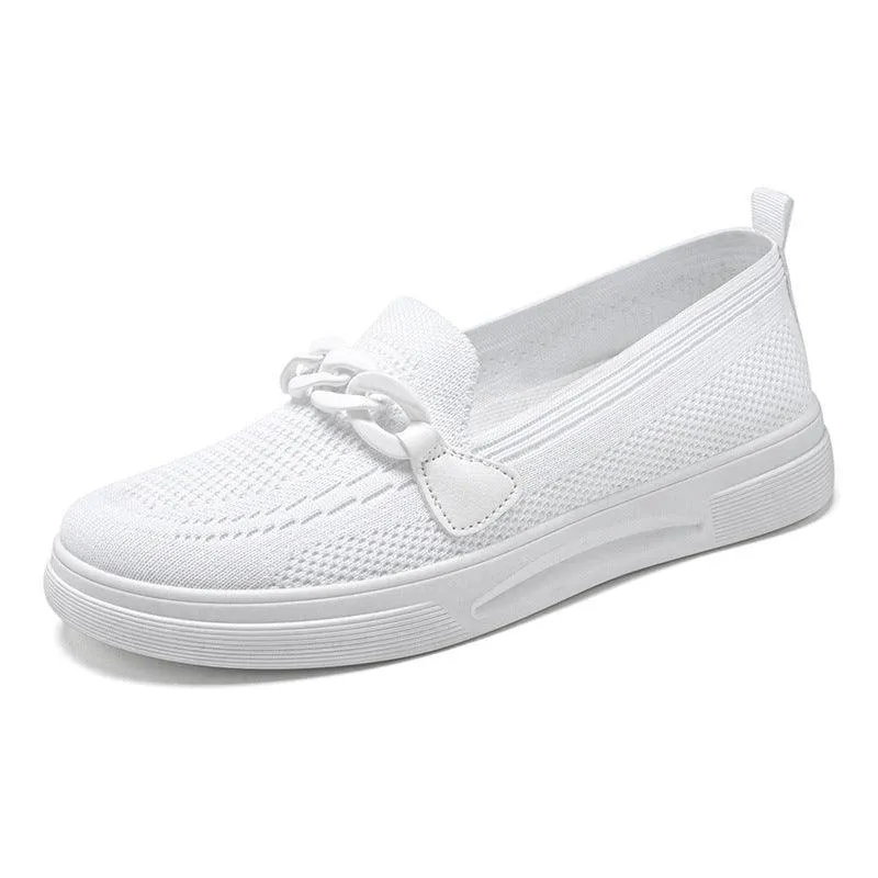 Women’s Chain Slip-On Flats – Round Toe Comfortable Shoes