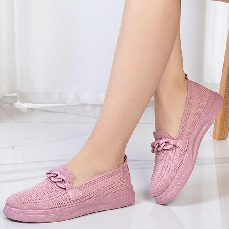 Women’s Chain Slip-On Flats – Round Toe Comfortable Shoes