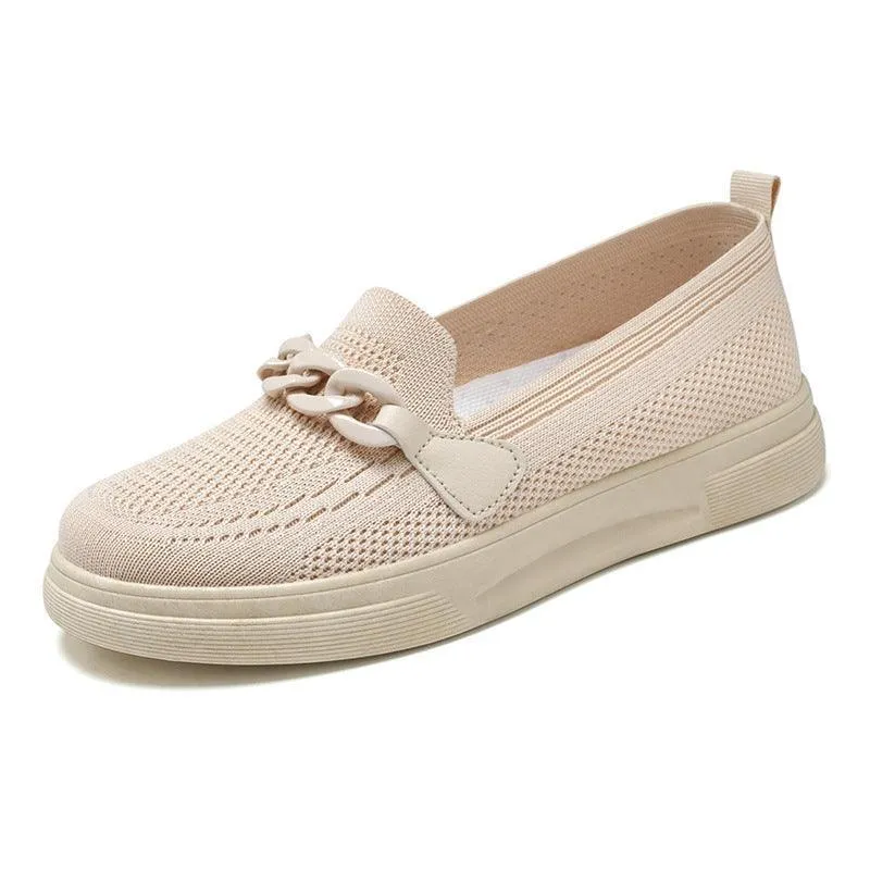 Women’s Chain Slip-On Flats – Round Toe Comfortable Shoes