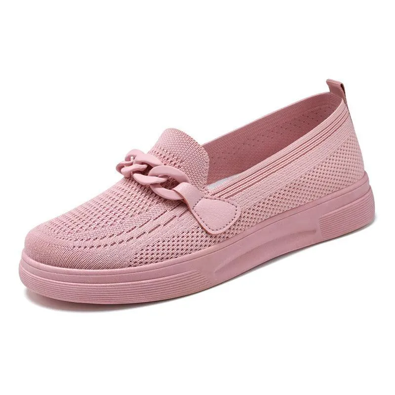 Women’s Chain Slip-On Flats – Round Toe Comfortable Shoes