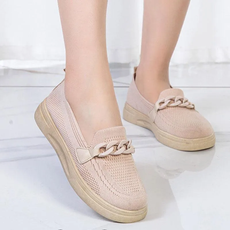 Women’s Chain Slip-On Flats – Round Toe Comfortable Shoes