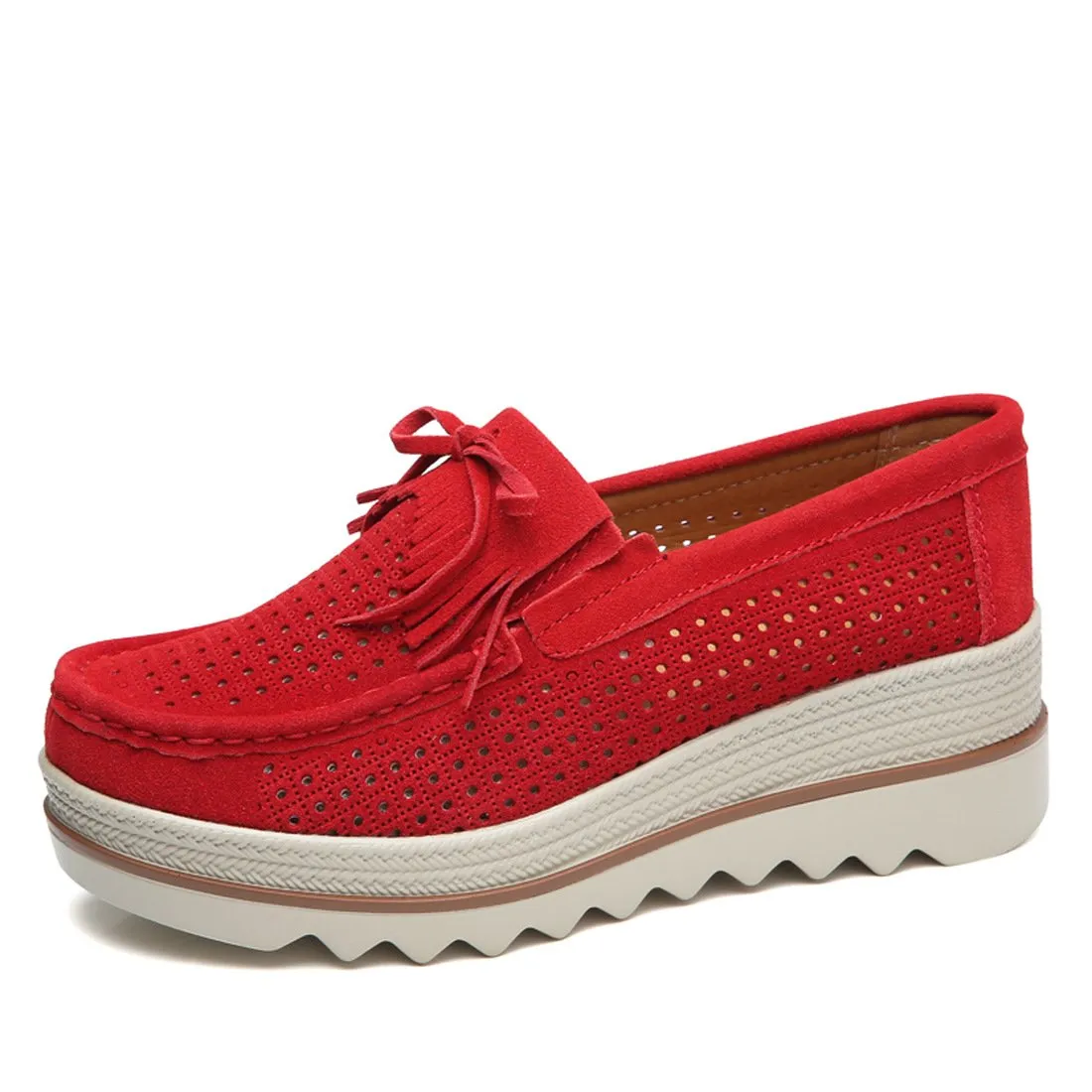 Women's hollow summer breathable thick platform slip on loafers