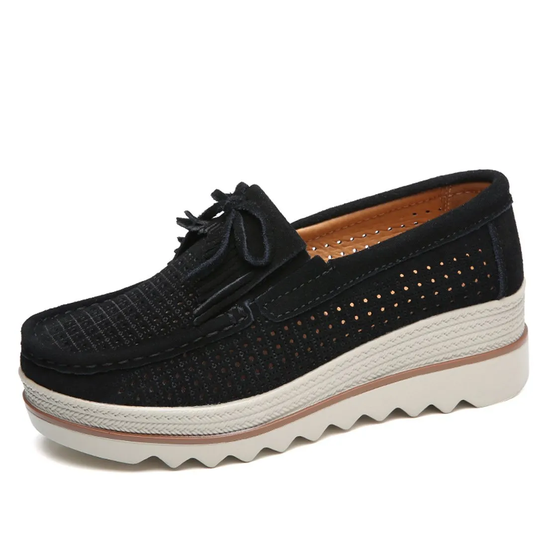 Women's hollow summer breathable thick platform slip on loafers