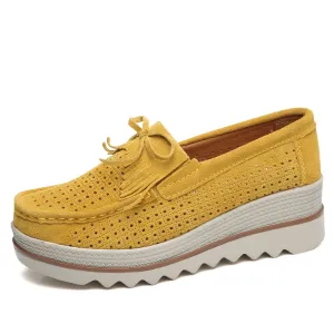 Women's hollow summer breathable thick platform slip on loafers
