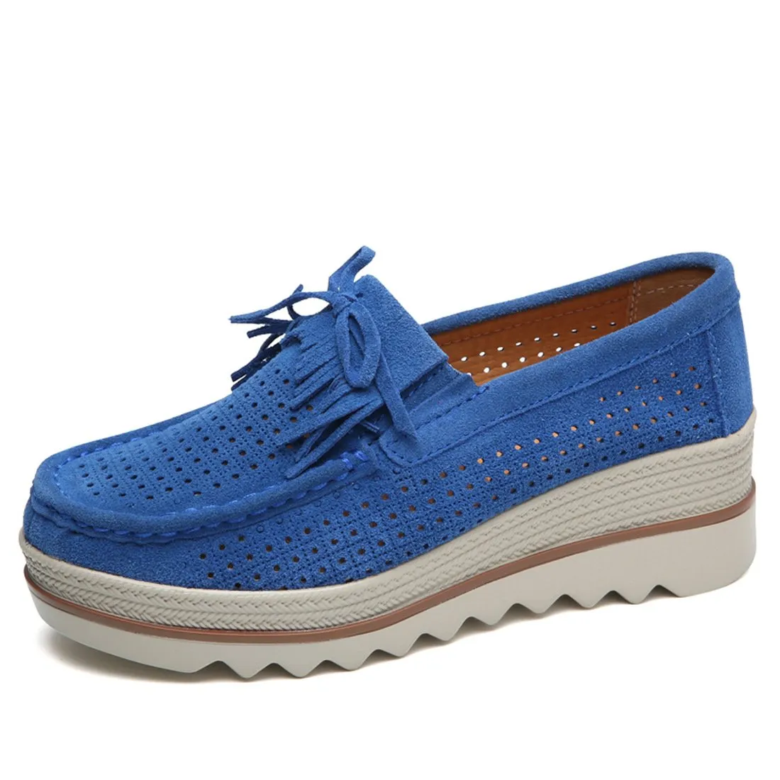 Women's hollow summer breathable thick platform slip on loafers