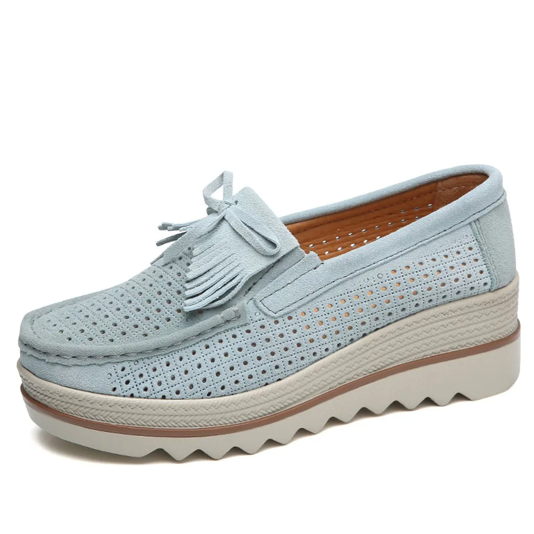 Women's hollow summer breathable thick platform slip on loafers