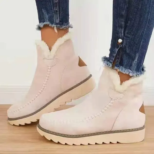 Women'S Rabbit Fur Warm Wedge Snow Boots 25927602C